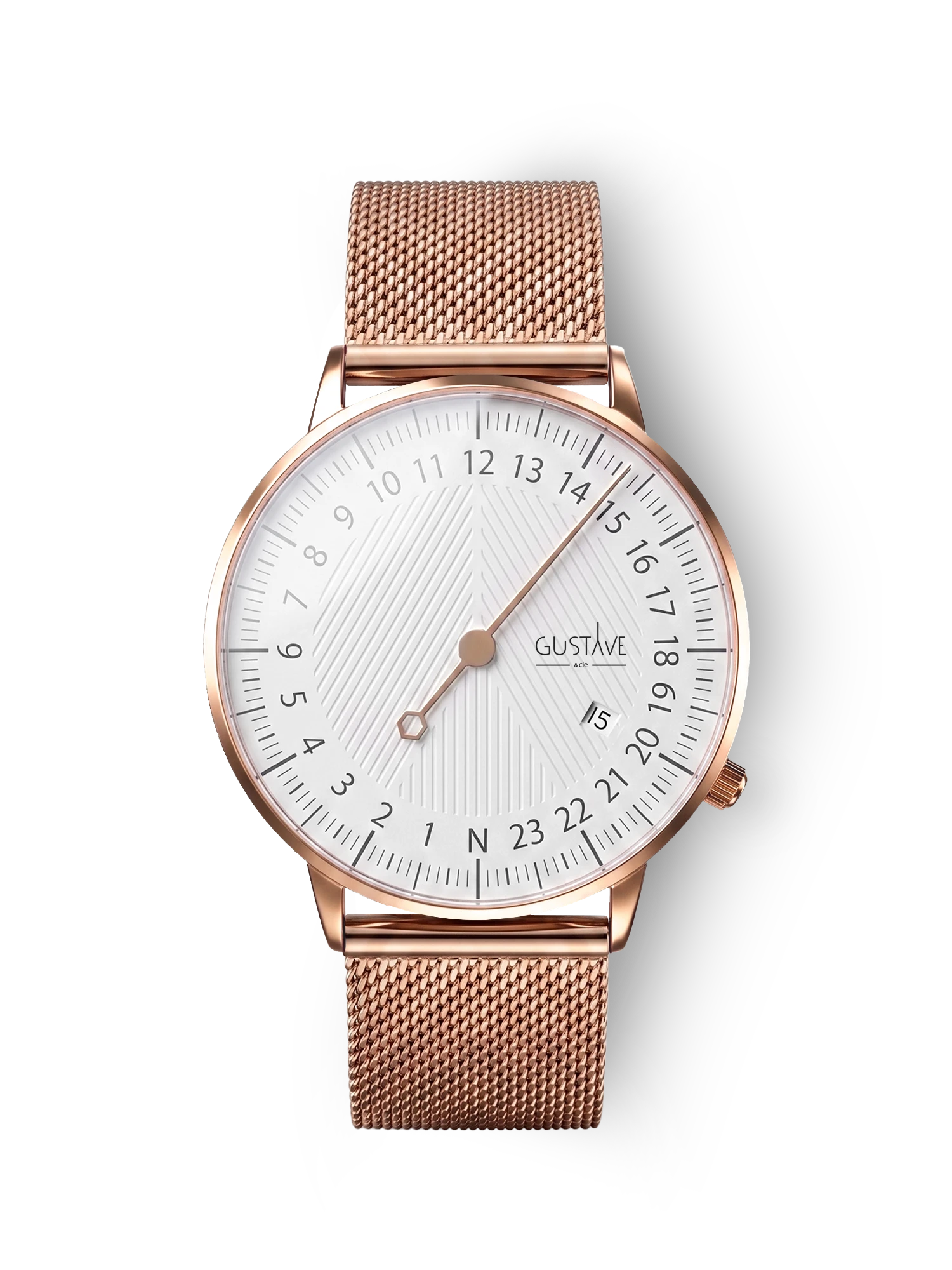 André 24H Uhr in Roségold und Weiß – 40 mm Roségold-Milanese-Armband