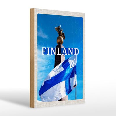 Cartel de madera viaje 20x30cm Finlandia Helsinki águila piedra dorada