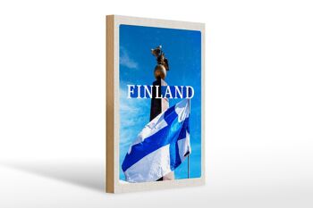 Panneau en bois voyage 20x30cm Finlande Helsinki aigle pierre dorée 1