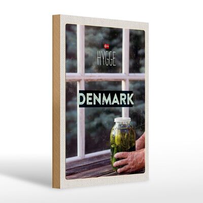 Cartel de madera viaje 20x30cm Dinamarca pepinos en la ventana de cristal