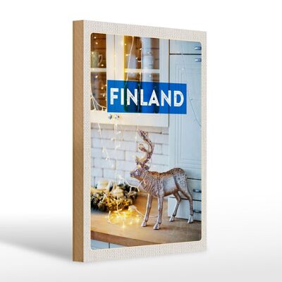 Letrero de madera de viaje 20x30cm Gabinete de luces de colores con ciervos de Finlandia