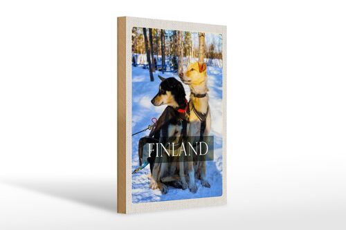 Holzschild Reise 20x30cm Finnland Schnee Winter Wald Hunde