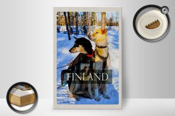 Panneau en bois voyage 20x30cm Finlande neige hiver chiens de forêt 2