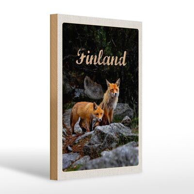 Cartel de madera viaje 20x30cm Finlandia zorros animales del bosque naturaleza