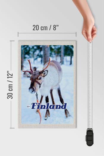 Panneau en bois voyage 20x30cm Finlande cerf forêt neige froide 4