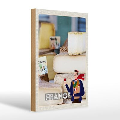 Cartel de madera viaje 20x30cm Francia diferentes tipos de queso
