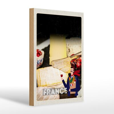 Cartel de madera viaje 20x30cm Francia Camembert molde queso