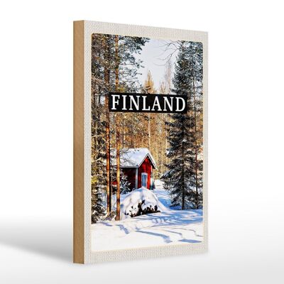 Holzschild Reise 20x30cm Finnland Winterzeit Schnee Wald