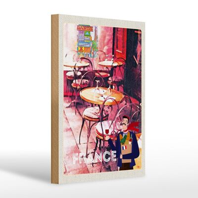 Cartel de madera viaje 20x30cm Francia restaurante pintura sillas