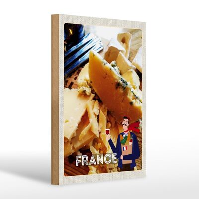 Cartel de madera viaje 20x30cm Francia quesos vino baguette