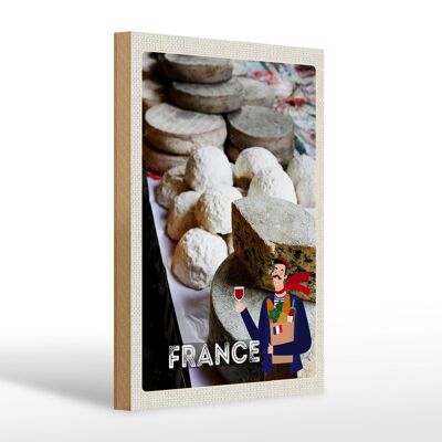 Cartel de madera viaje 20x30cm Francia molde queso vino comida