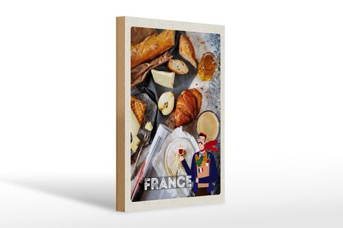 Holzschild Reise 20x30cm Frankreich Käse Baguette Honig Schild