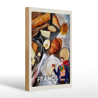 Cartel de madera de viaje 20x30cm Francia queso baguette cartel de miel