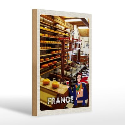 Cartel de madera de viaje 20x30cm Francia producción de máquinas de queso