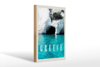 Panneau en bois voyage 20x30cm Grèce mer plage vacances en pierre 1