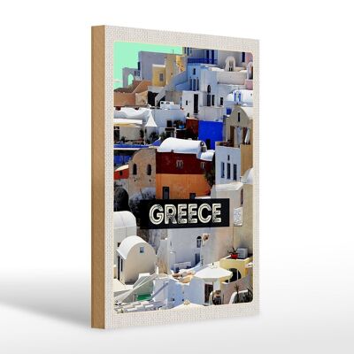 Wooden sign travel 20x30cm Greece houses holiday