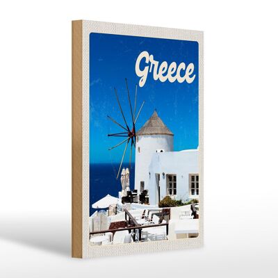 Cartel de madera viaje 20x30cm Grecia Grecia casas blancas
