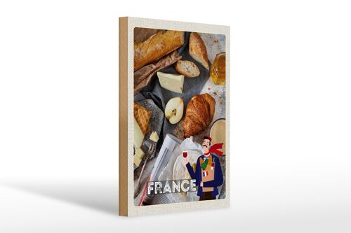 Holzschild Reise 20x30cm Frankreich Camembert Croissant Birne