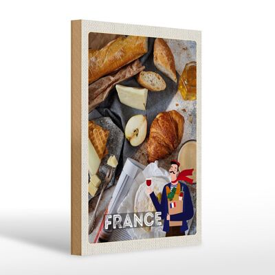 Holzschild Reise 20x30cm Frankreich Camembert Croissant Birne