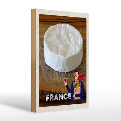 Cartel de madera viaje 20x30cm Francia baguette con queso Camembert