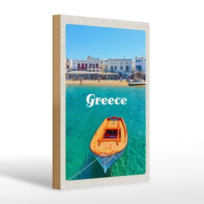 Cartel de madera viaje 20x30cm Grecia Grecia mar barco playa