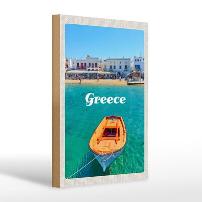 Holzschild Reise 20x30cm Greece Griechenland Meer Boot Strand