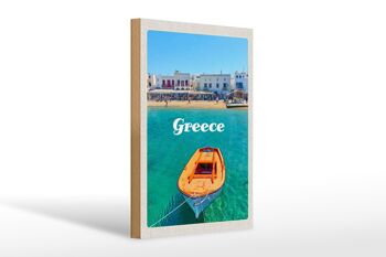 Panneau en bois voyage 20x30cm Grèce Grèce mer bateau plage 1