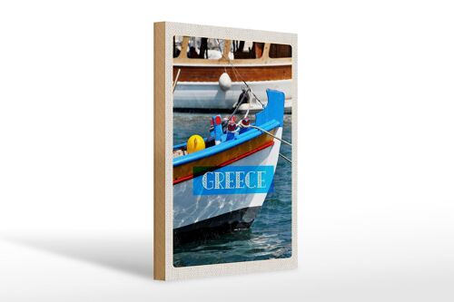 Holzschild Reise 20x30cm Greece Griechenland Sommer Boot Meer