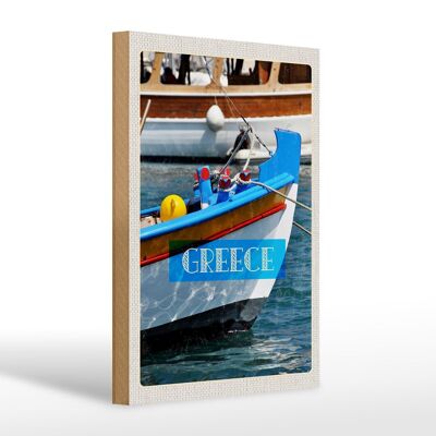 Cartel de madera viaje 20x30cm Grecia Grecia verano barco mar