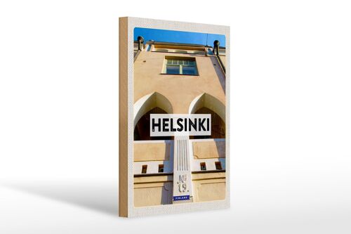 Holzschild Reise 20x30cm Helsinki Finnland Gebäude Urlaub