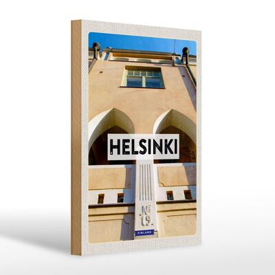 Holzschild Reise 20x30cm Helsinki Finnland Gebäude Urlaub