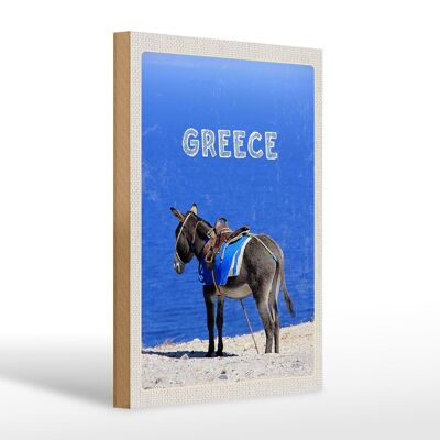 Cartel de madera viaje 20x30cm Grecia Grecia burro vista mar