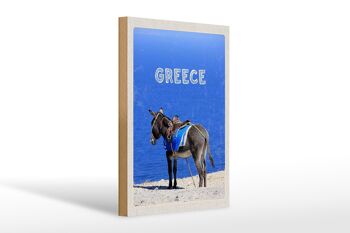 Panneau en bois voyage 20x30cm Grèce Grèce âne vue mer 1