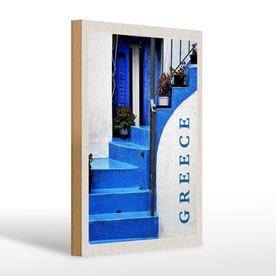 Holzschild Reise 20x30cm Greece Griechenland blaue Treppen