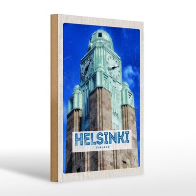 Cartel de madera viaje 20x30cm Helsinki Finlandia arquitectura de la iglesia