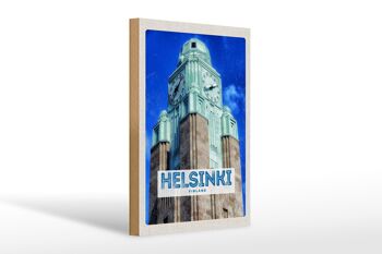 Panneau en bois voyage 20x30cm architecture église Helsinki Finlande 1