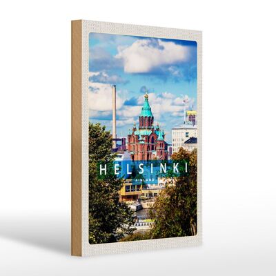 Holzschild Reise 20x30cm Helsinki Finnland Architektur Kirche