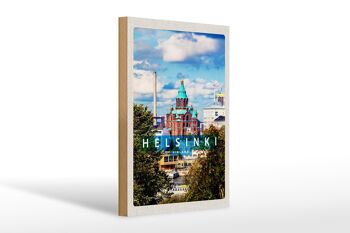 Panneau en bois voyage 20x30cm Helsinki Finlande architecture église 1