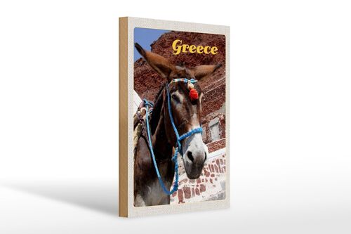 Holzschild Reise 20x30cm Greece Griechenland Esel auf Gebirge