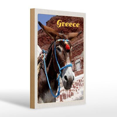 Holzschild Reise 20x30cm Greece Griechenland Esel auf Gebirge