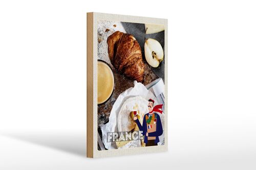 Holzschild Reise 20x30cm Frankreich Kaffee Croissant Birne