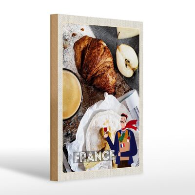 Cartello in legno da viaggio 20x30 cm Francia caffè croissant pera