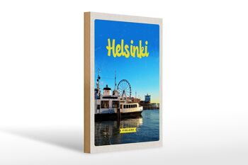 Panneau en bois voyage 20x30cm Helsinki Finlande bateau grande roue 1