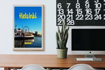 Panneau en bois voyage 20x30cm Helsinki Finlande bateau grande roue 3