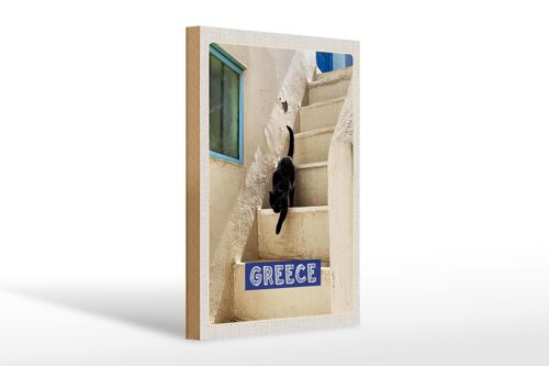 Holzschild Reise 20x30cm Greece Griechenland Treppe Katze