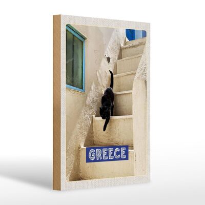 Holzschild Reise 20x30cm Greece Griechenland Treppe Katze