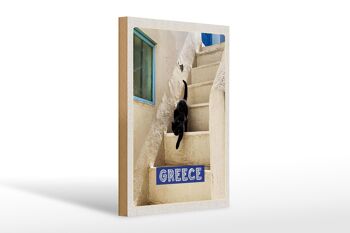 Panneau en bois voyage 20x30cm Grèce Grèce escaliers chat 1