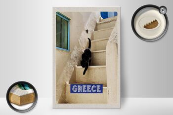 Panneau en bois voyage 20x30cm Grèce Grèce escaliers chat 2