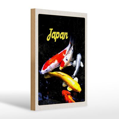 Cartel de madera viaje 20x30cm Japón Asia Pez Koi rojo oro blanco