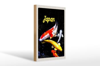 Panneau en bois voyage 20x30cm Japon Asie Poisson Koi rouge or blanc 1